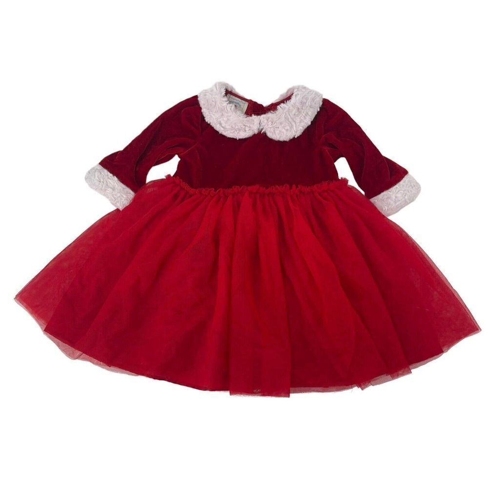 Marmellata Christmas Dress Red Faux Fur Trim Tutu Party Baby Girl Size 18 Months